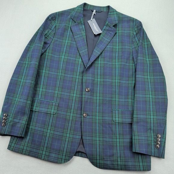 Vineyard Vines Blazer Jacket Mens 46L Green Blackwatch Plaid Tartan Stretch $495